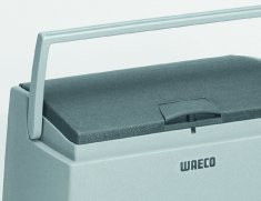 The Waeco CoolFreeze CDF-18 compressor Cool Box features a robust yet sleek carry handle.