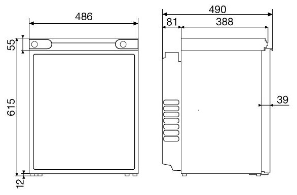 RF60 Camping and Caravan awning fridge dimensions