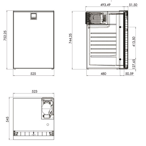 Dimensions of the Webasto CR130 fridge