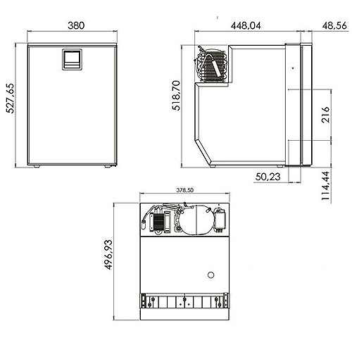 Dimensions of the Webasto CR49 fridge
