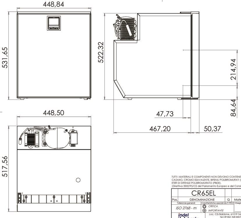dimensions of the Webasto CR65 fridge
