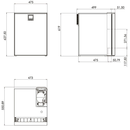 Dimensions of the Webasto CR49 fridge